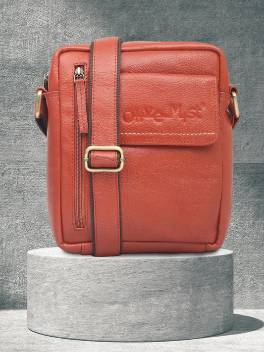 Unisex Leather Messenger Bag (OMMB-034-TAN)