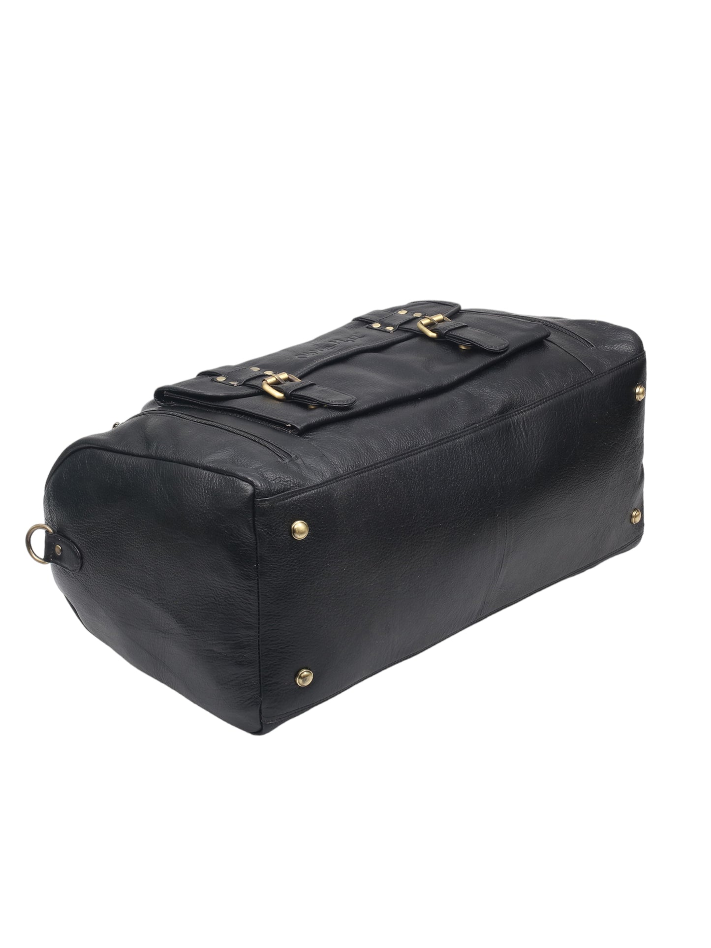 Black Textured Genuine Leather Duffel Bag Cabin Size (OMDB-032-BLACK)