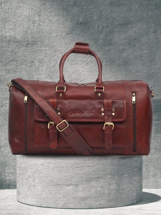 Textured Genuine Leather Duffel Bag (OMDB-032-B-BROWN)