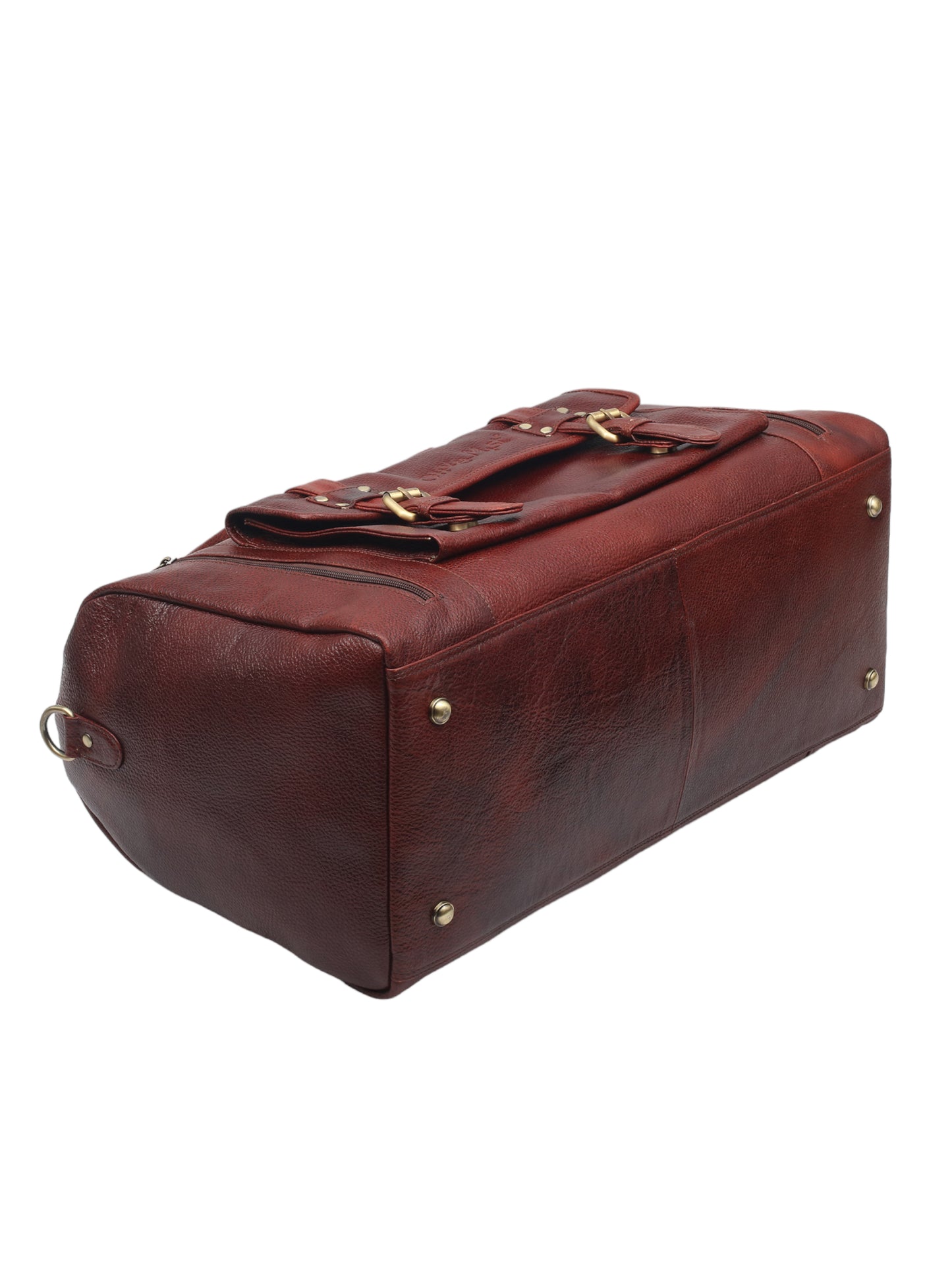 Brown Textured Genuine Leather Duffel Bag Cabin Size (OMDB-032-B-BROWN)