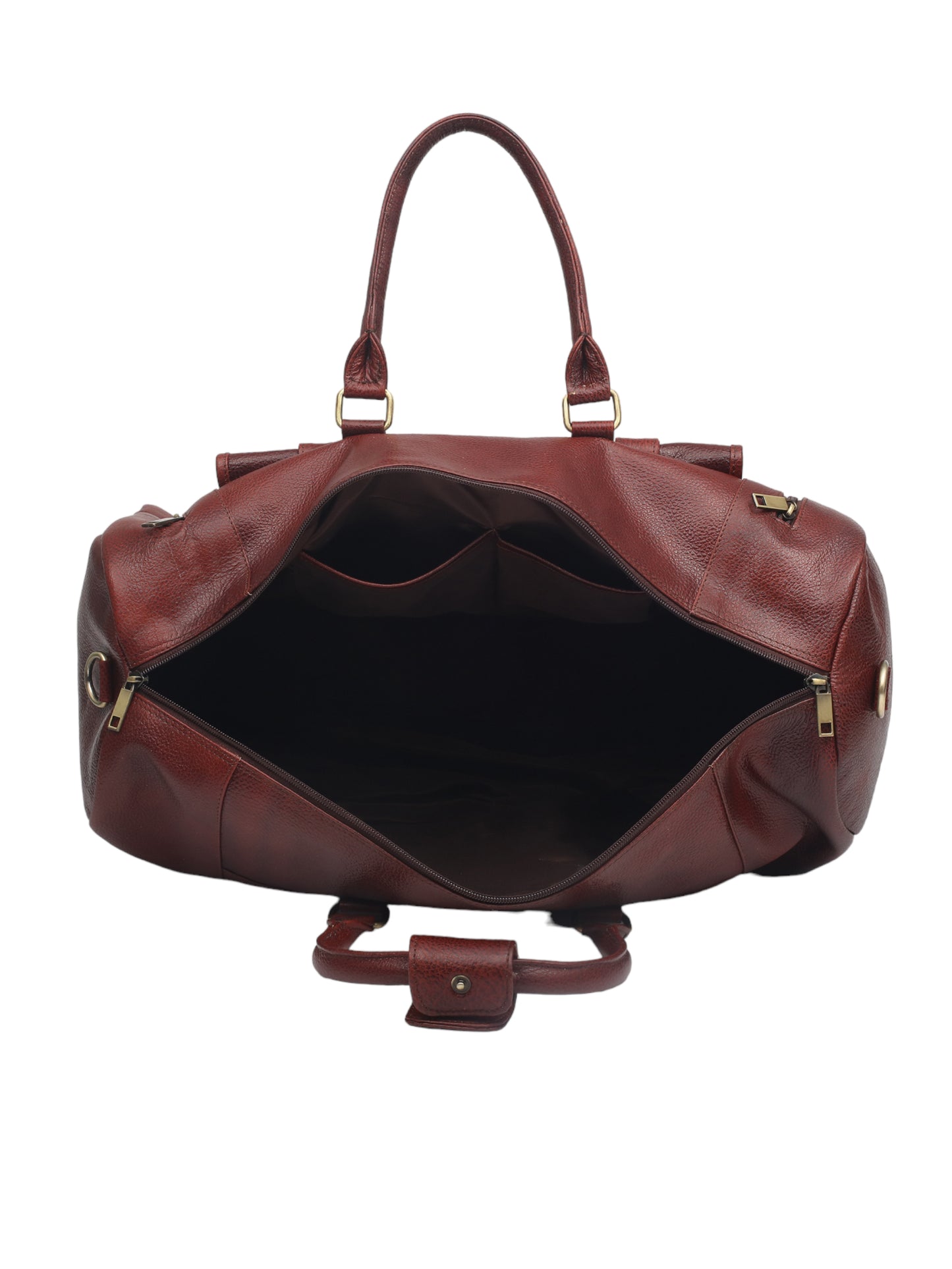 Brown Textured Genuine Leather Duffel Bag Cabin Size (OMDB-032-B-BROWN)