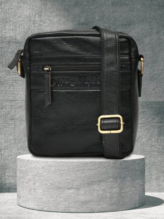 Unisex Leather Messenger Bag (OMMB-035-BLACK)