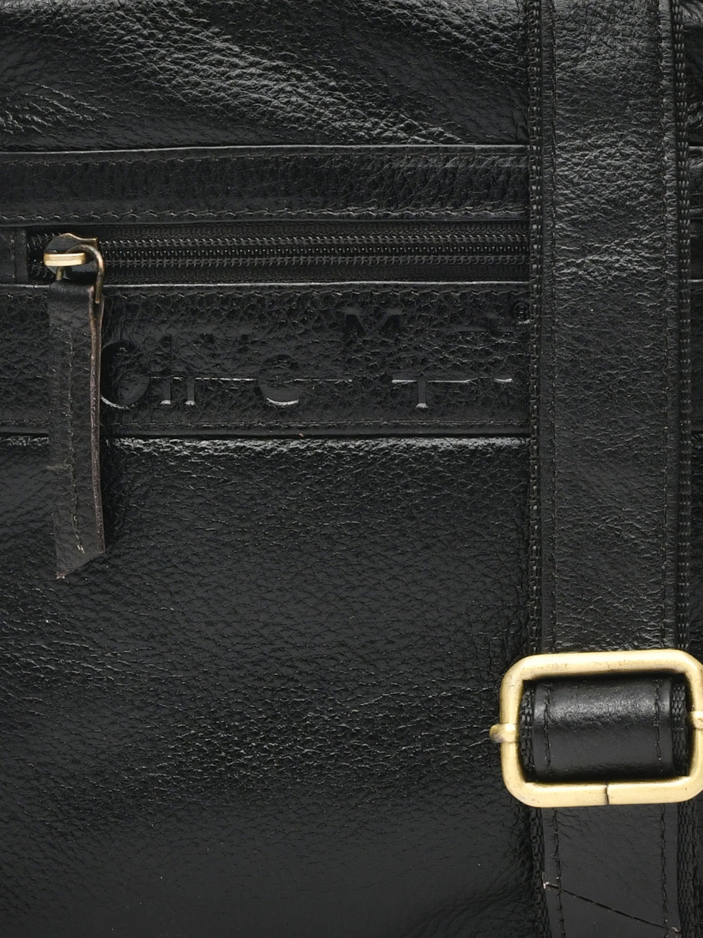 Unisex Black Leather Messenger Bag for Travel (OMMB-035-BLACK)