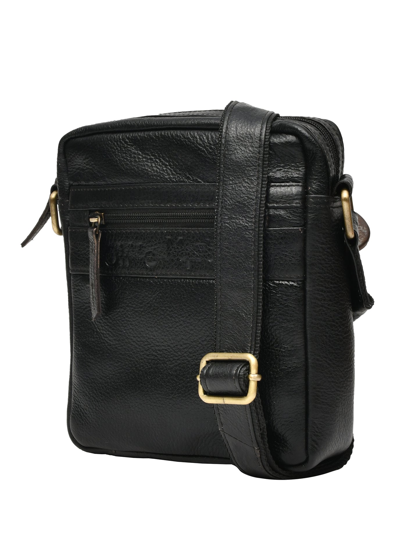 Unisex Black Leather Messenger Bag for Travel (OMMB-035-BLACK)