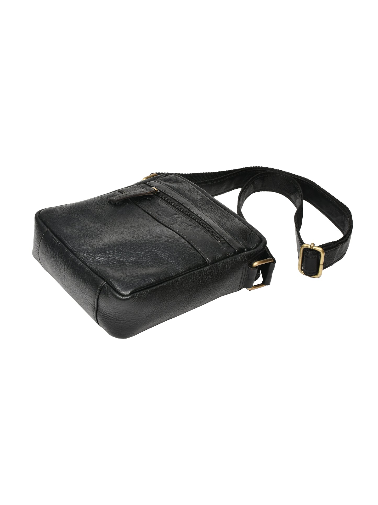 Unisex Black Leather Messenger Bag for Travel (OMMB-035-BLACK)