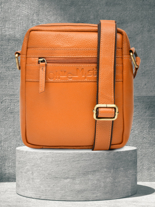 Unisex Textured Messenger Bag (OMMB-035-MUSTARD)