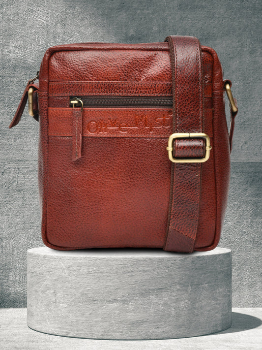 Unisex Leather Messenger Bag (OMMB-035-B-BROWN)