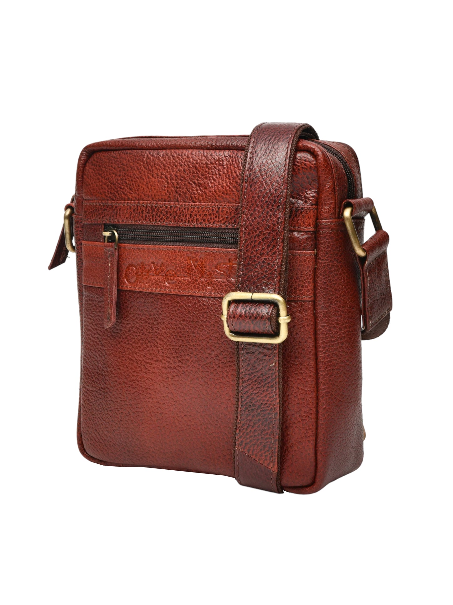 Unisex Brown Leather Messenger Bag for Travel (OMMB-035-B-BROWN)