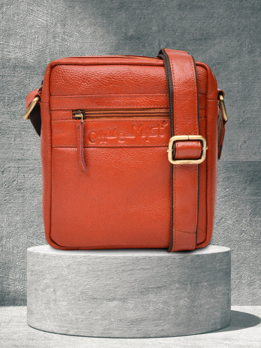 Unisex Leather Messenger Bag (OMMB-035-TAN)