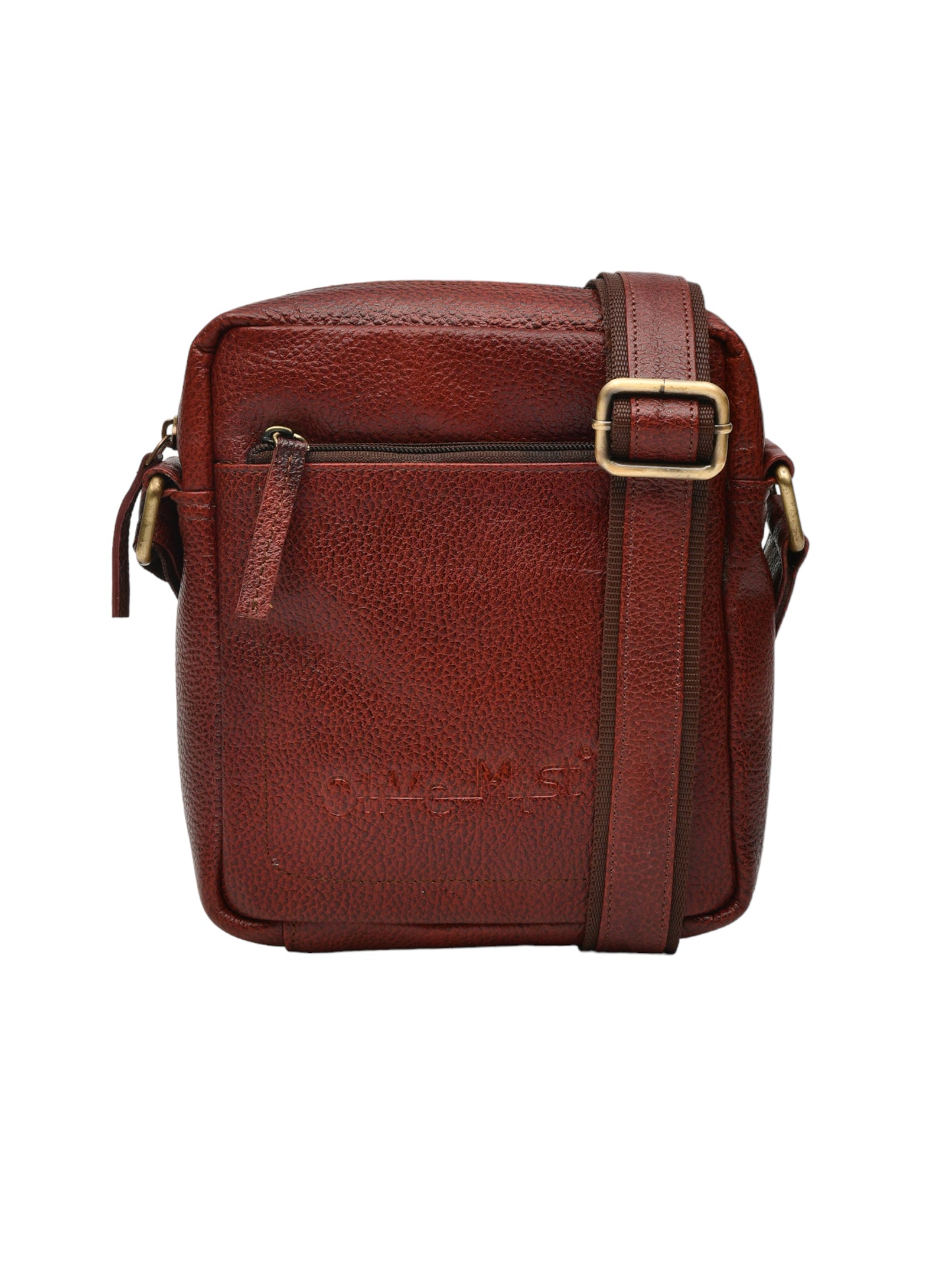 Unisex Brown Textured Leather Messenger Bag for Travel (OMMB-033-B-BROWN)