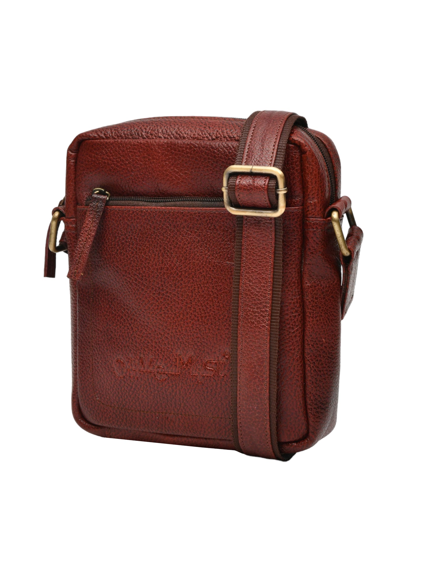 Unisex Brown Textured Leather Messenger Bag for Travel (OMMB-033-B-BROWN)