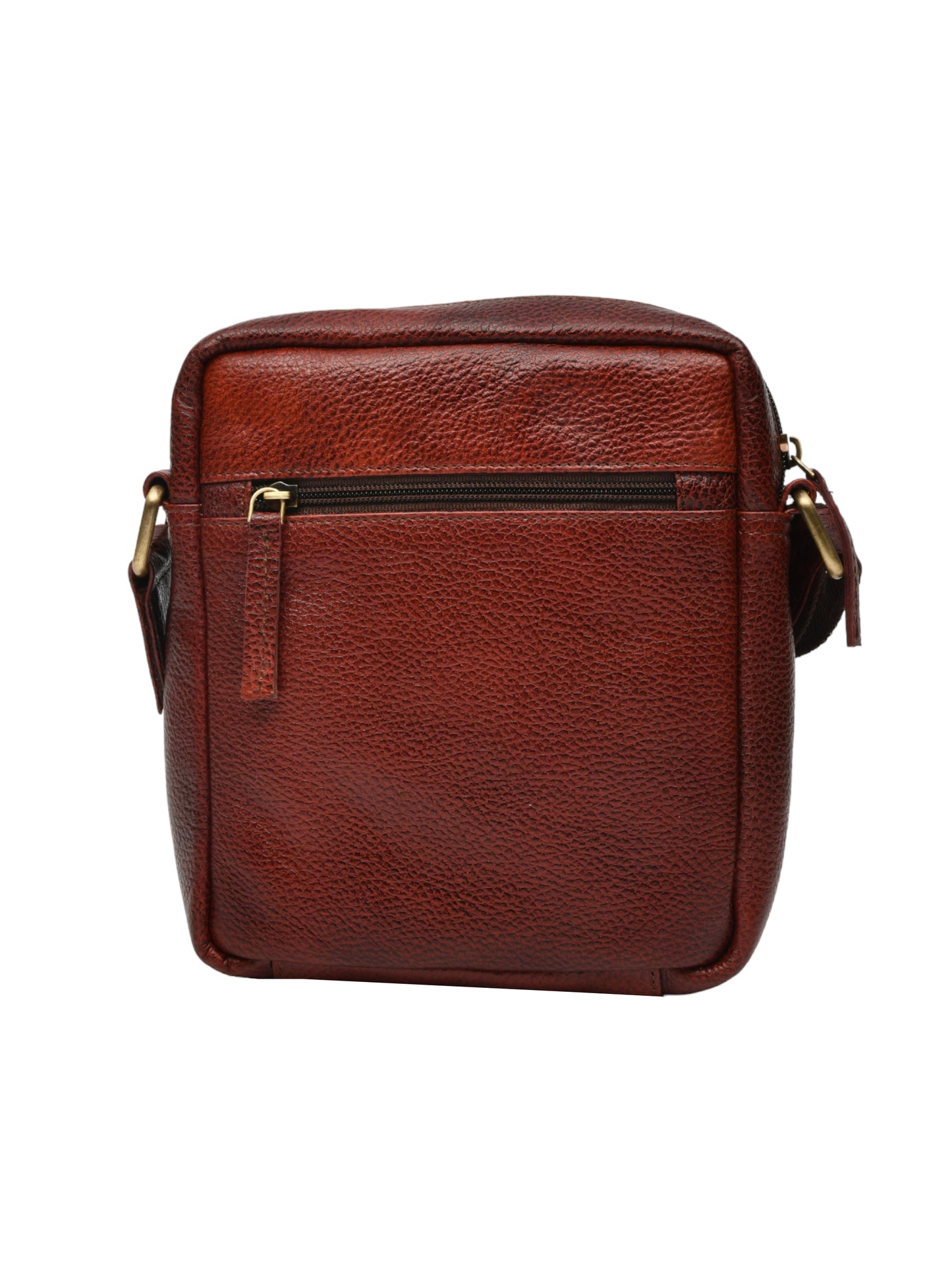 Unisex Brown Textured Leather Messenger Bag for Travel (OMMB-033-B-BROWN)