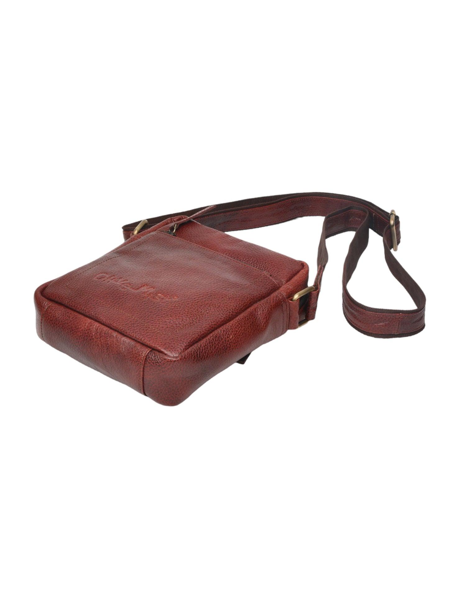 Unisex Brown Textured Leather Messenger Bag for Travel (OMMB-033-B-BROWN)