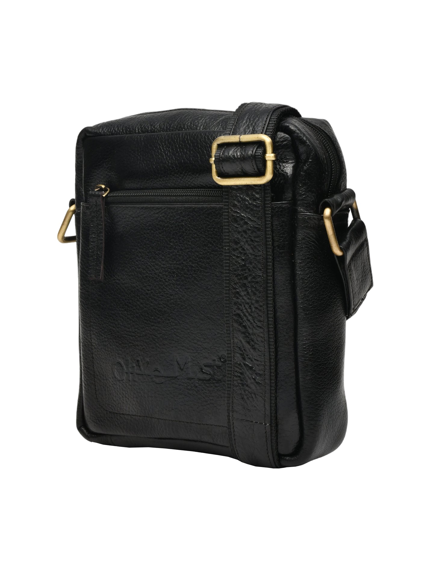 Unisex Black Leather Messenger Bag for Travel (OMMB-033-BLACK)