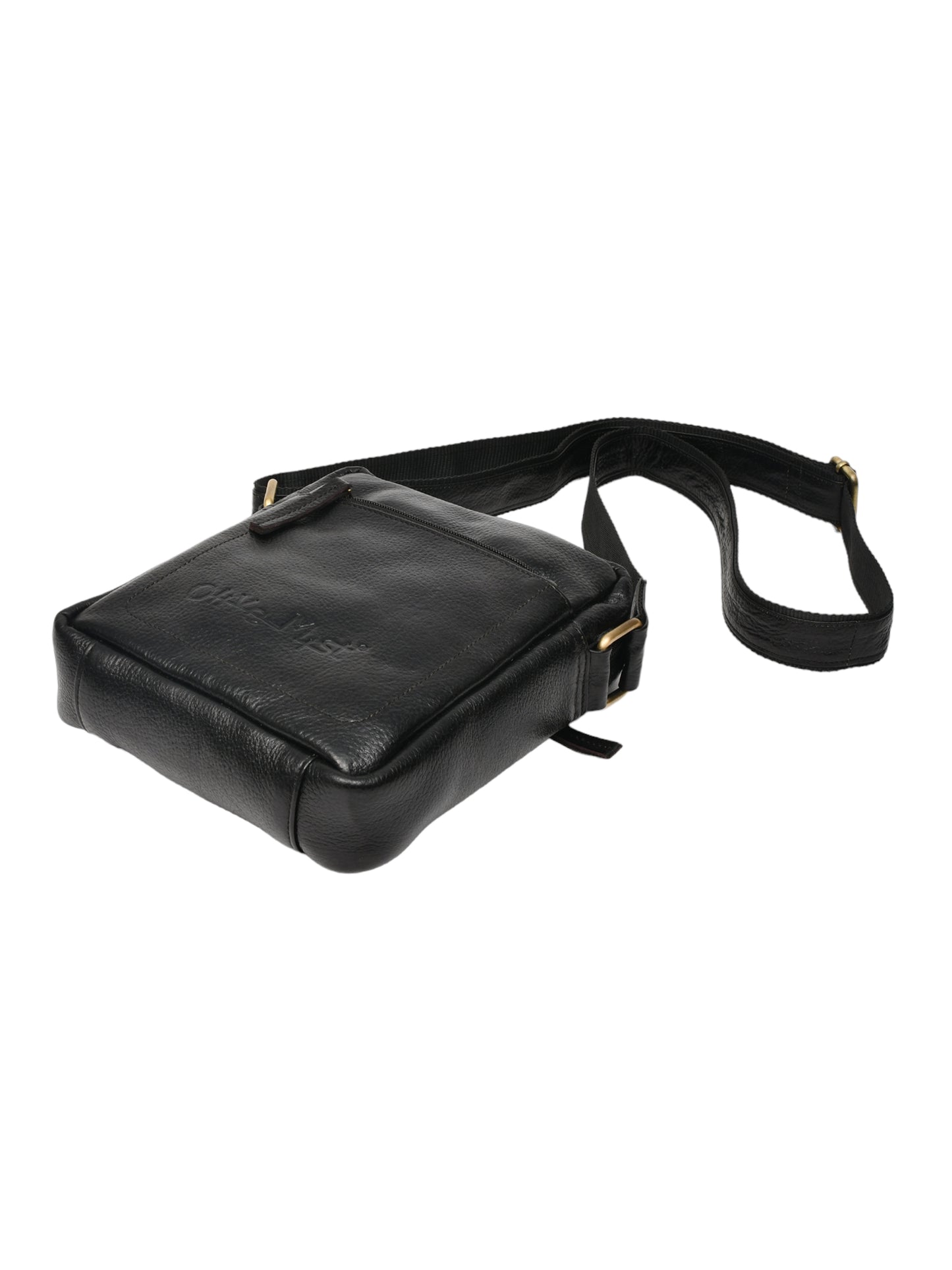 Unisex Black Leather Messenger Bag for Travel (OMMB-033-BLACK)