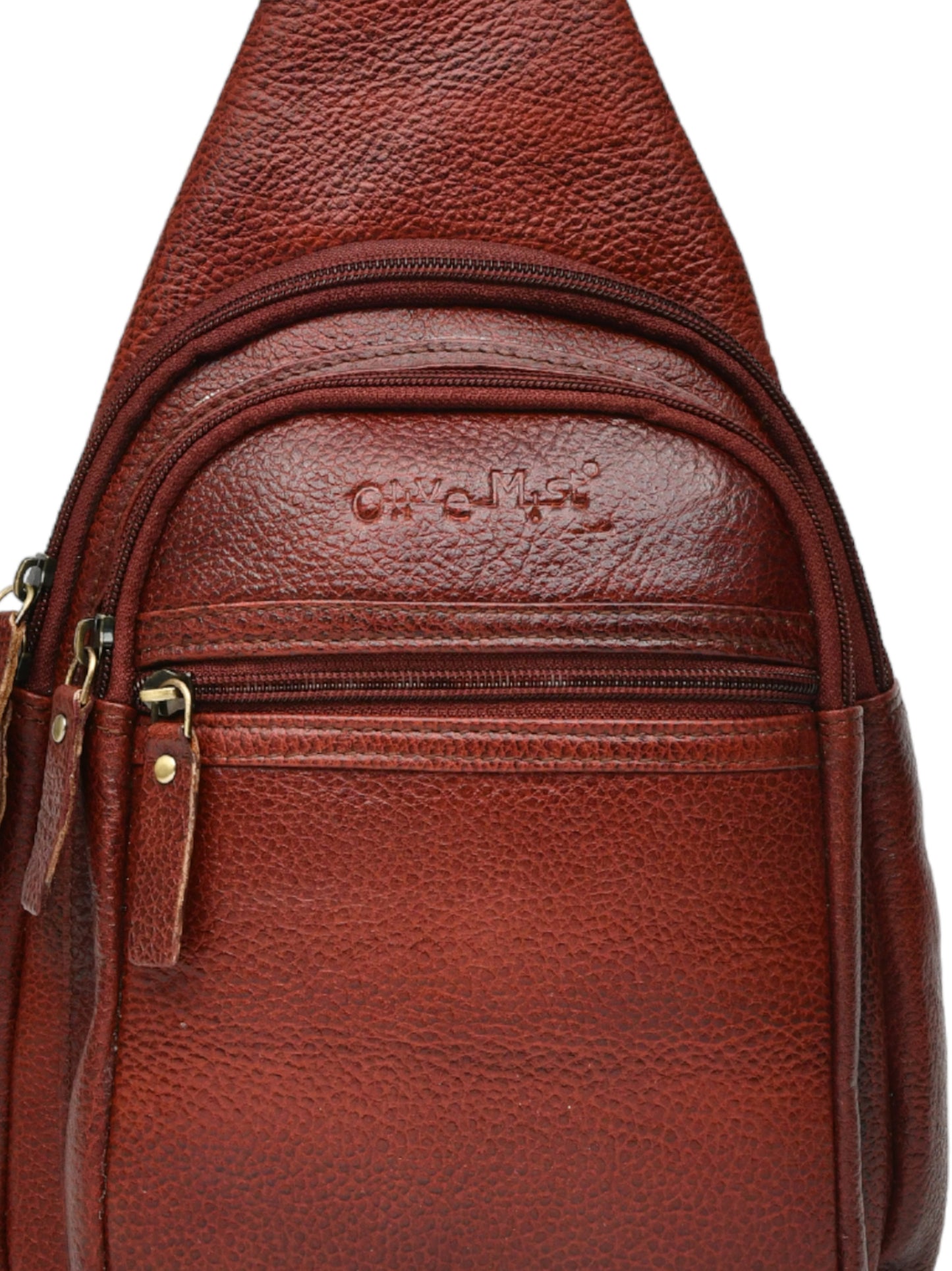 Textured Crossbody Leather Backpack (OMCB-036-B-BROWN)