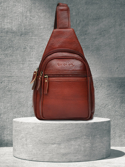 Textured Crossbody Leather Backpack (OMCB-036-B-BROWN)