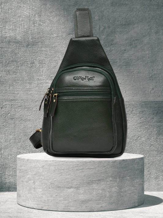 Textured Crossbody Leather Backpack (OMCB-036-GREEN)