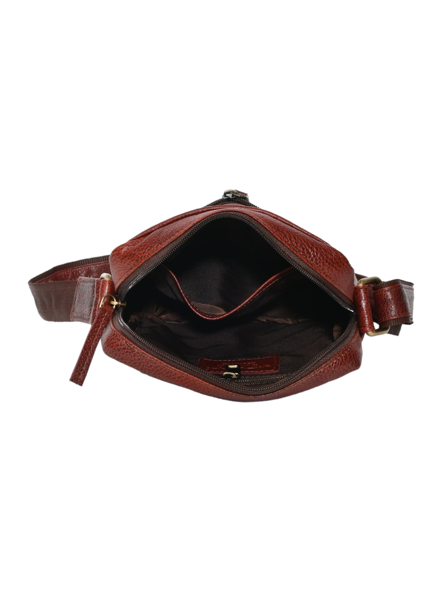 Unisex Brown Textured Leather Messenger Bag for Travel (OMMB-033-B-BROWN)