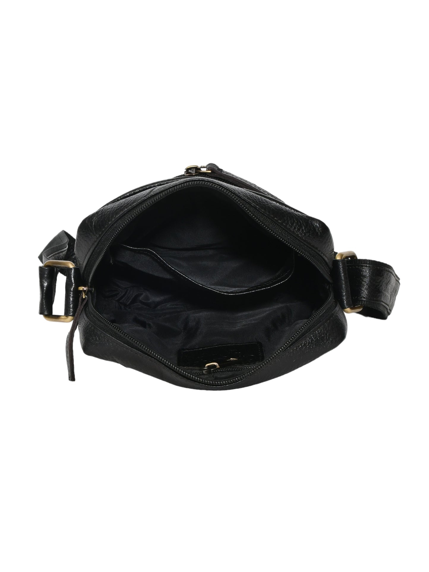 Unisex Black Leather Messenger Bag for Travel (OMMB-033-BLACK)