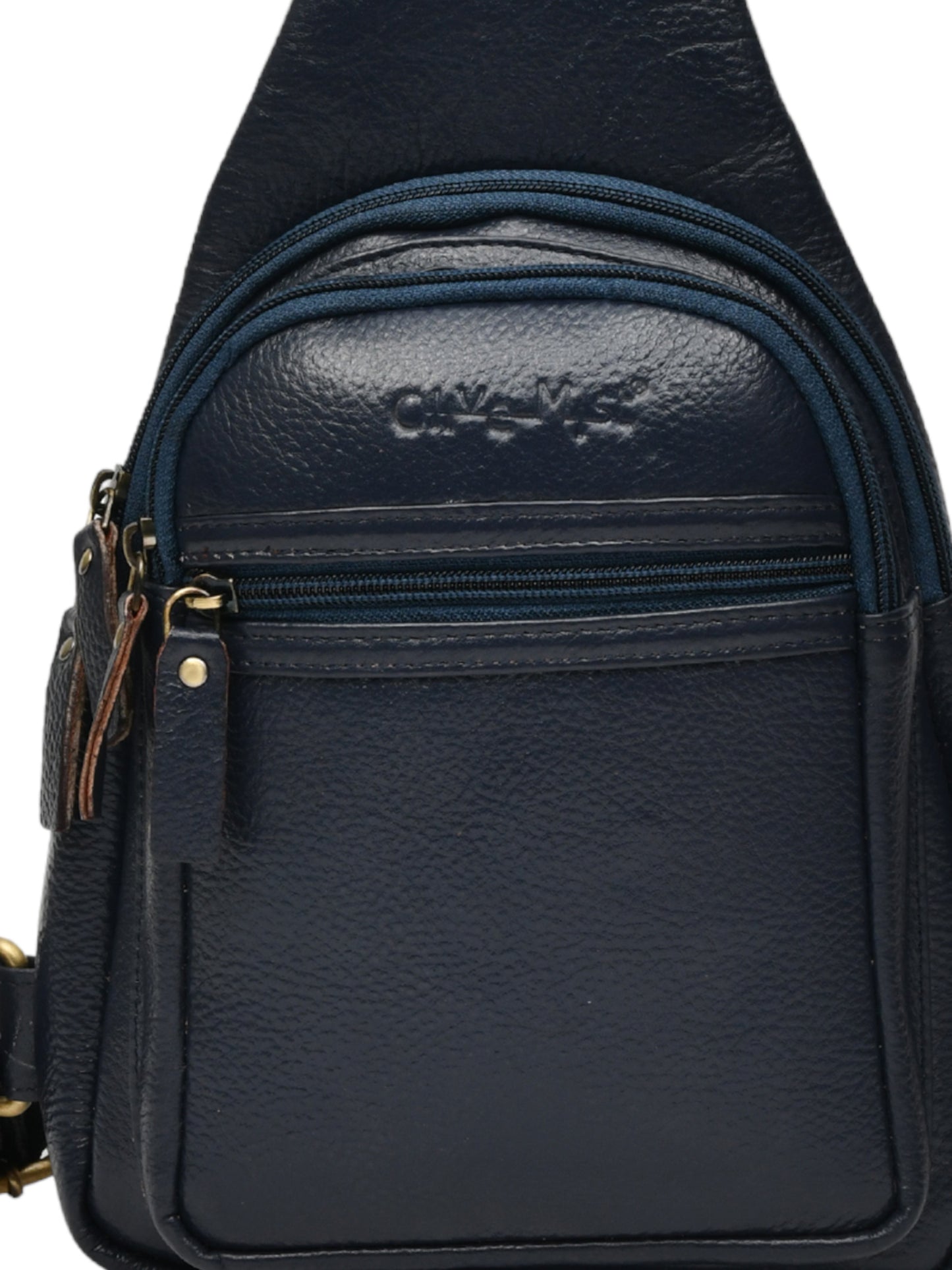 Textured Navy Blue Crossbody Leather Backpack (OMCB-036-BLUE)