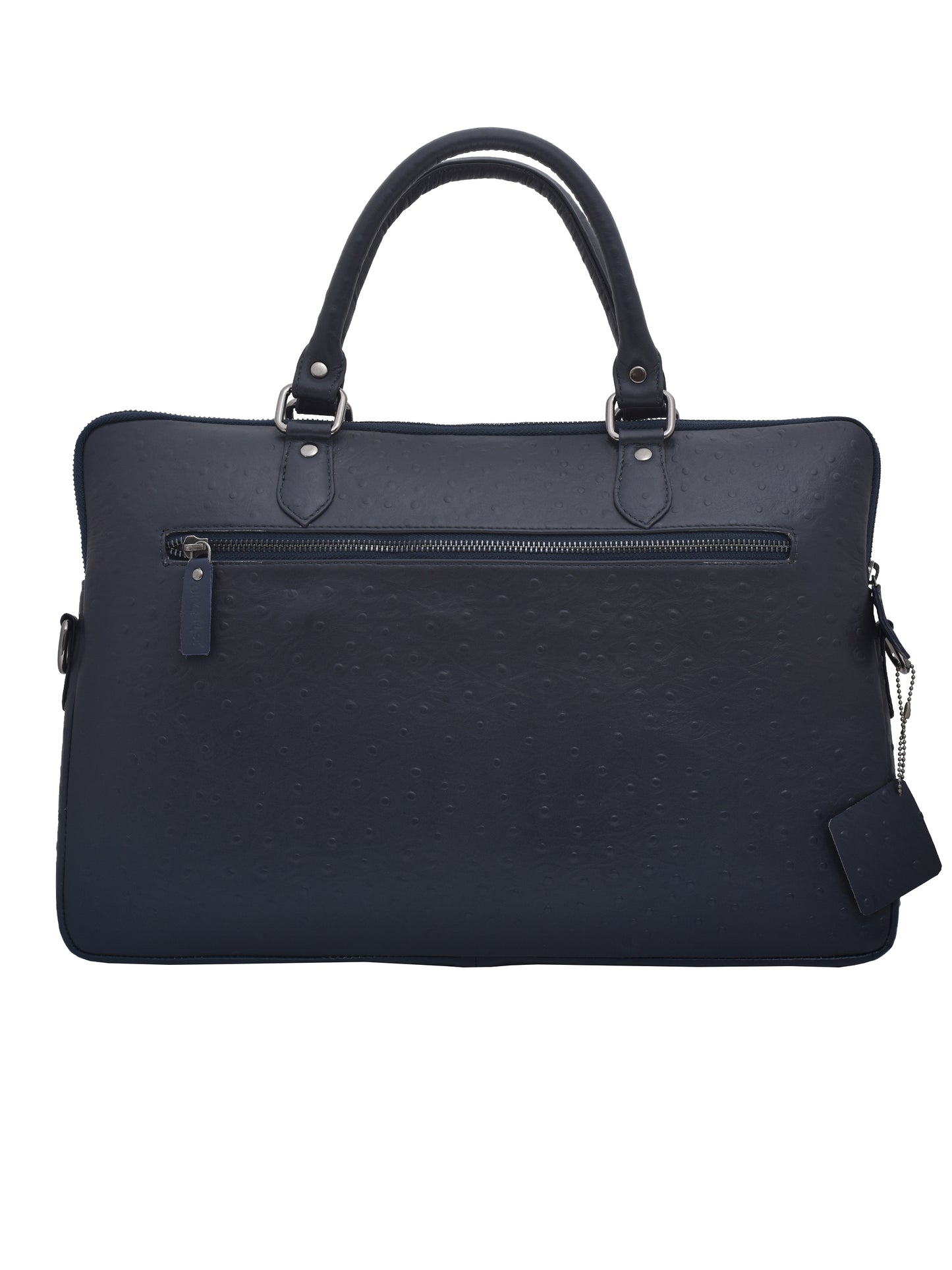 Unisex Navy Blue Ostrich Printed Leather Laptop Bag (OMLB-001-O-BLUE)