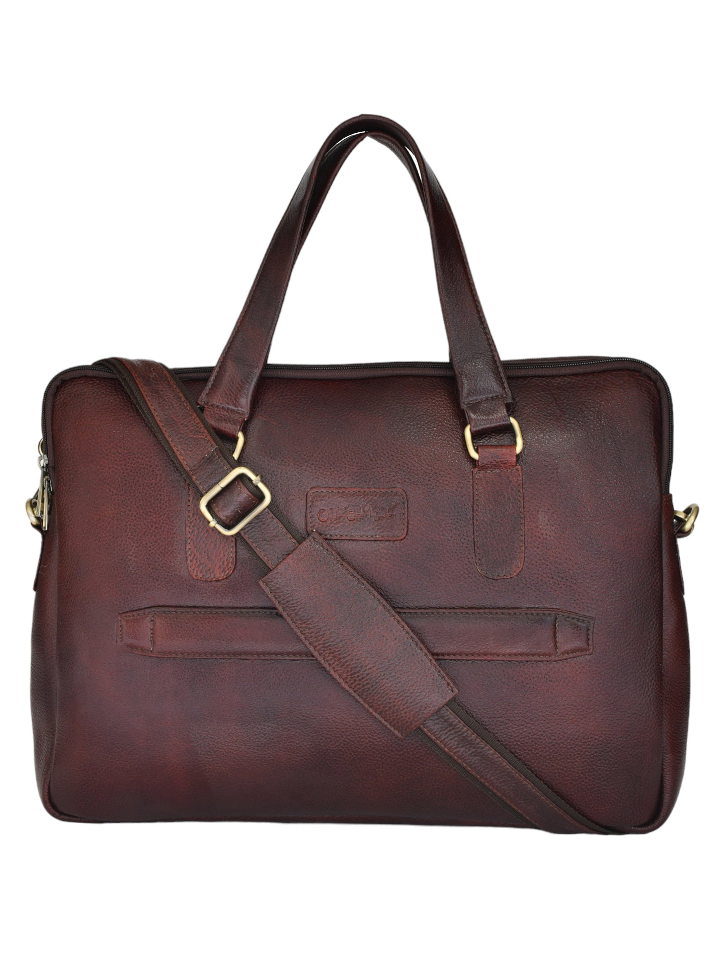 Unisex Brown Solid Leather Laptop Bag 16 Inch (OMLB-028N-B-BROWN)