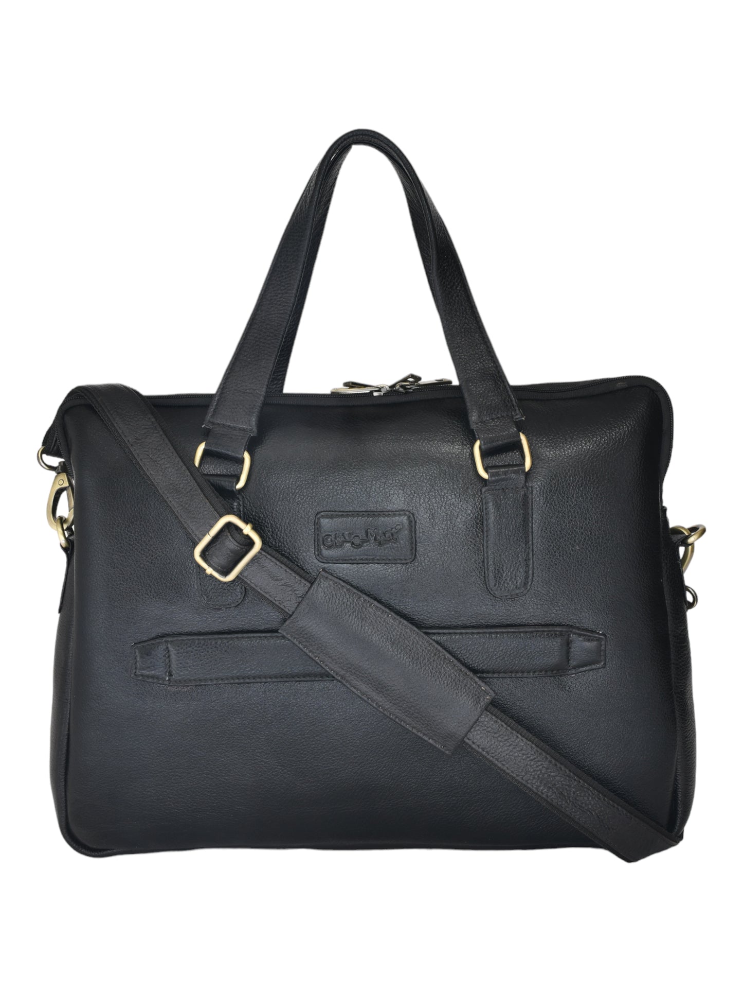 Unisex Black Solid Leather Laptop Bag 16 Inch (OMLB-028N-BLACK)