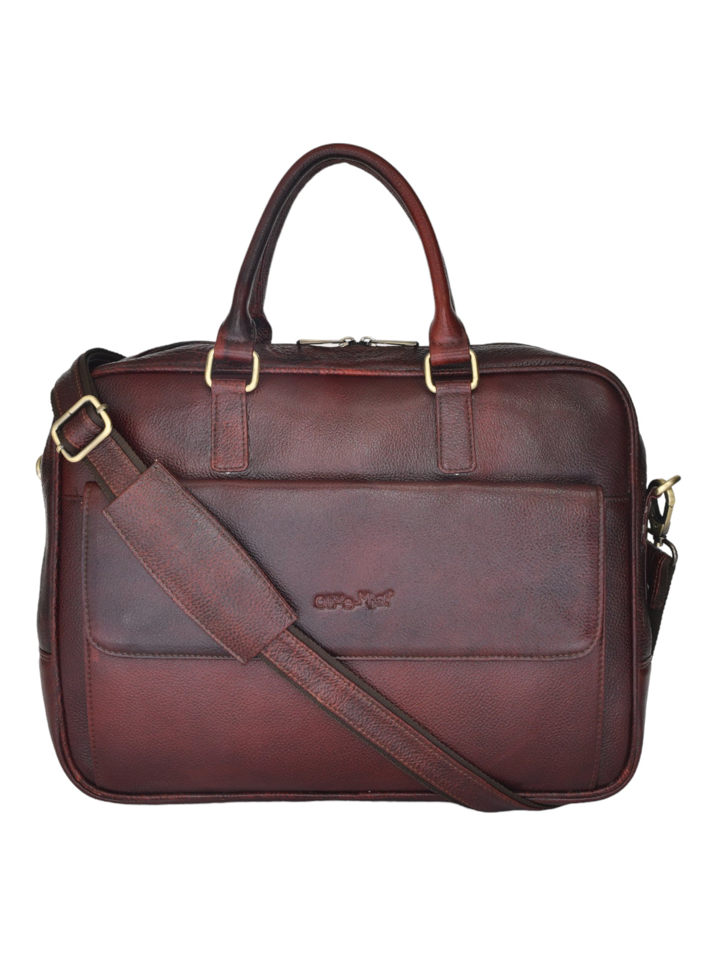 Unisex Brown Solid Leather Laptop Bag 16 Inch (OMLB-030N-B-BROWN)