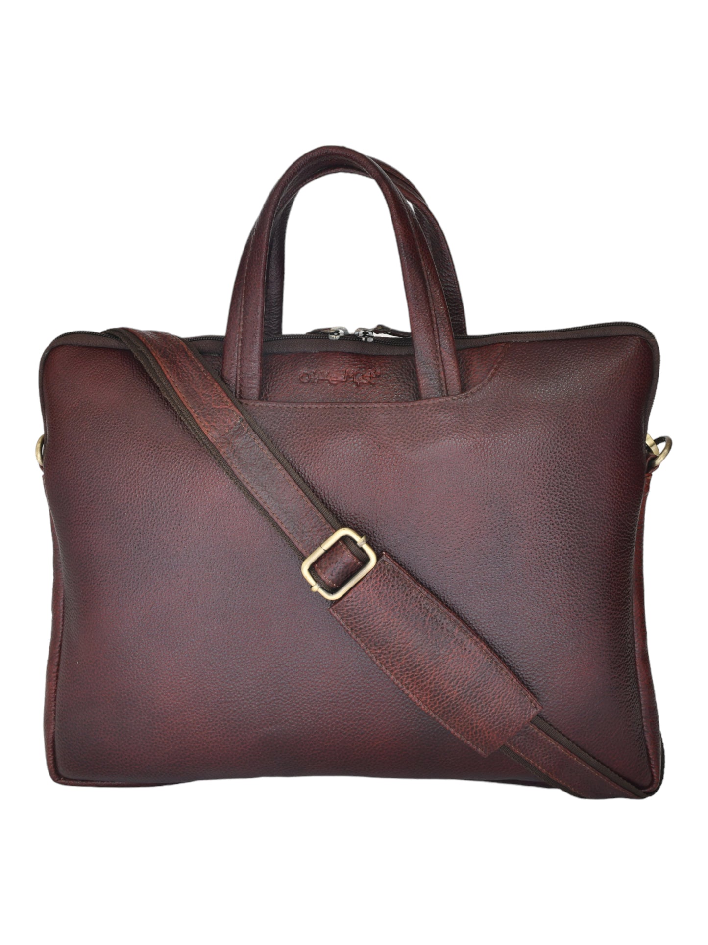 Unisex Brown Solid Leather Laptop Bag 16 Inch (OMLB-031N-B-BROWN)