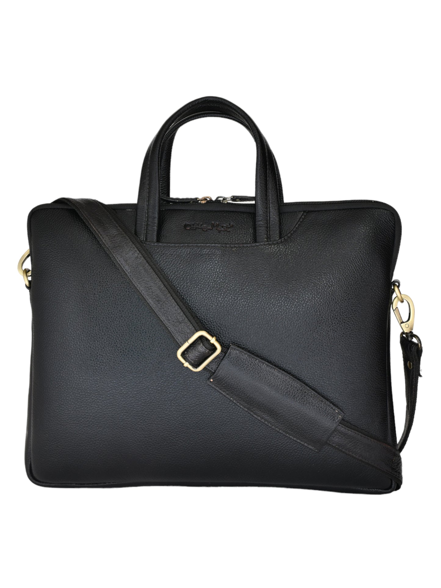 Unisex Black Genuine Leather 16 Inch Laptop Bag (OMLB-031N-BLACK)