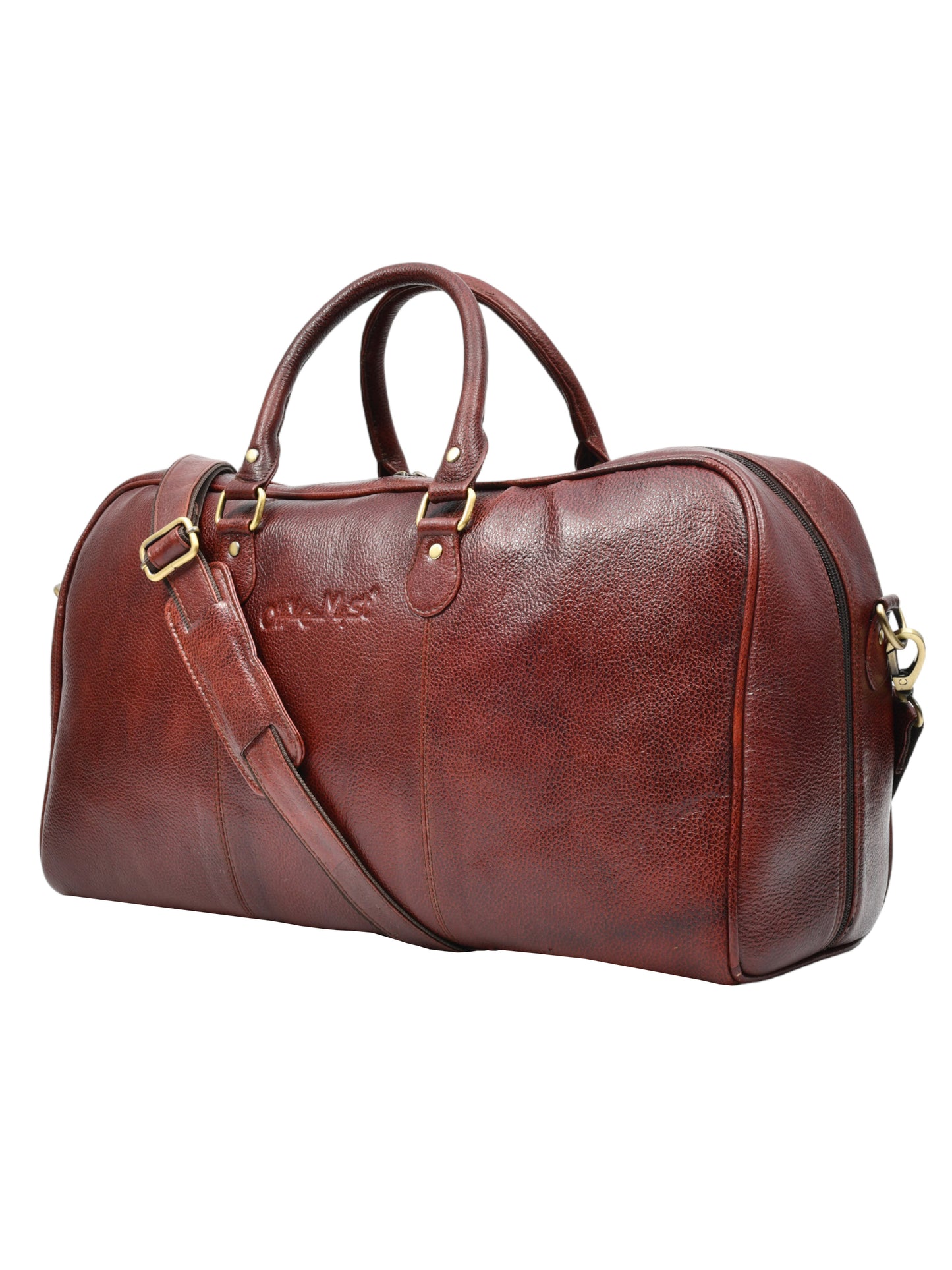 Brown Textured Genuine Leather Duffel Bag Cabin Size (OMDB-030-BROWN)