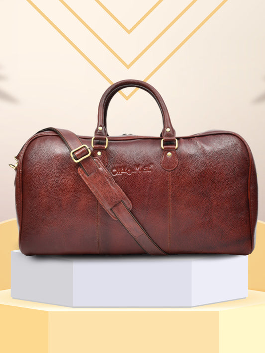 Textured Genuine Leather Duffel Bag (OMDB-030-BROWN)