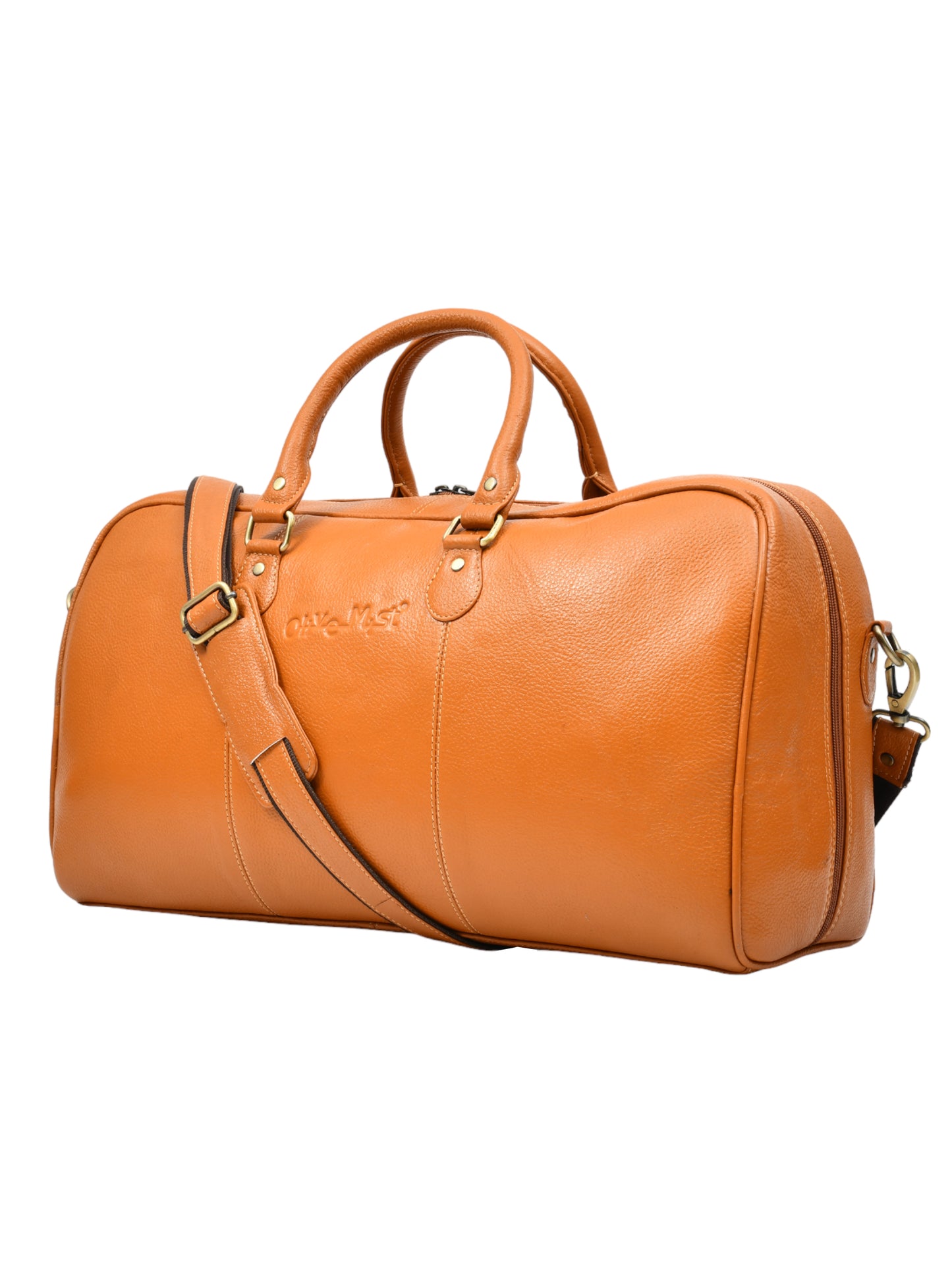 Mustard Textured Genuine Leather Duffel Bag Cabin Size (OMDB-030-MUSTARD)