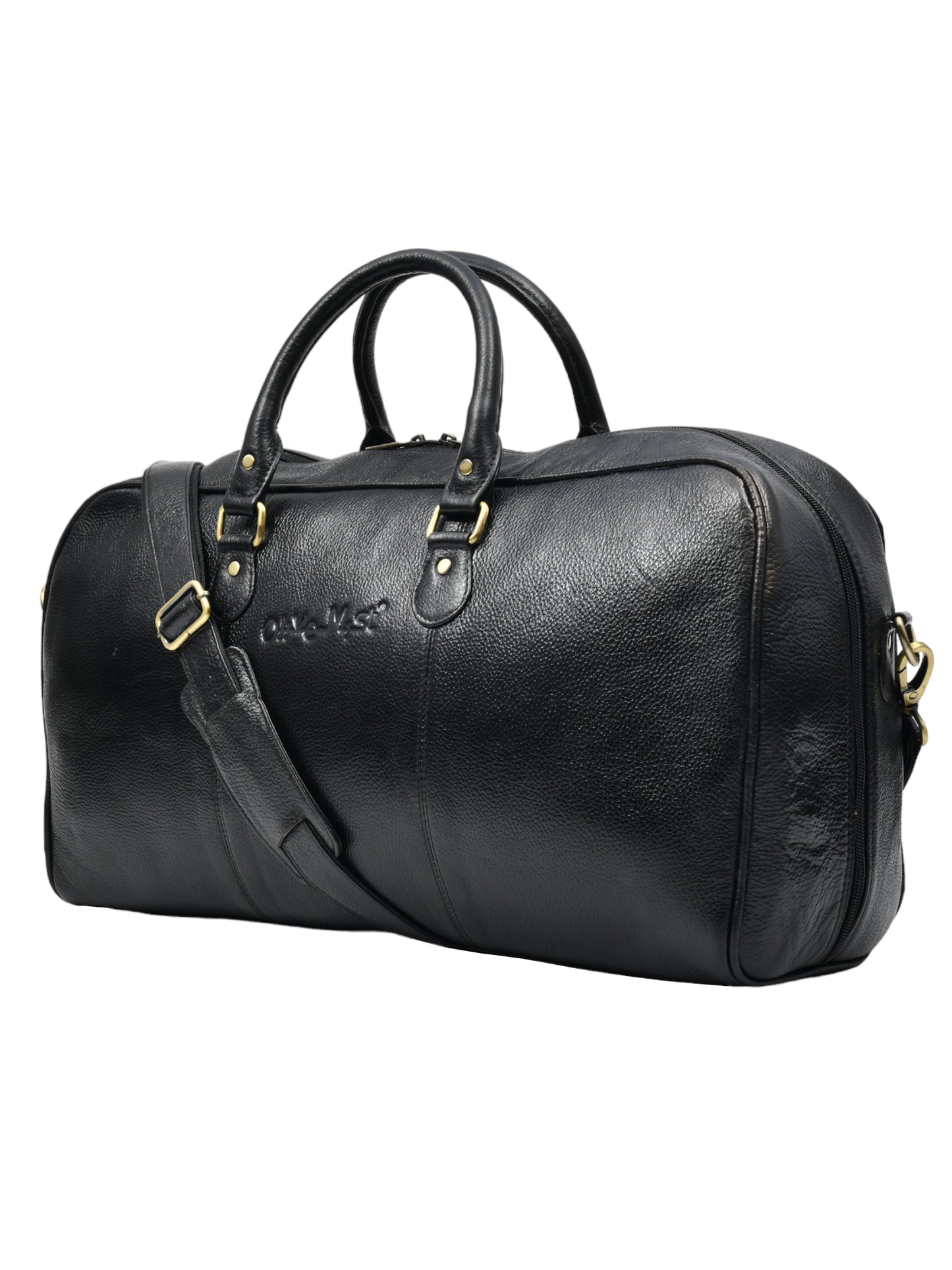 Black Textured Genuine Leather Duffel Bag Cabin Size (OMDB-030-BLACK)