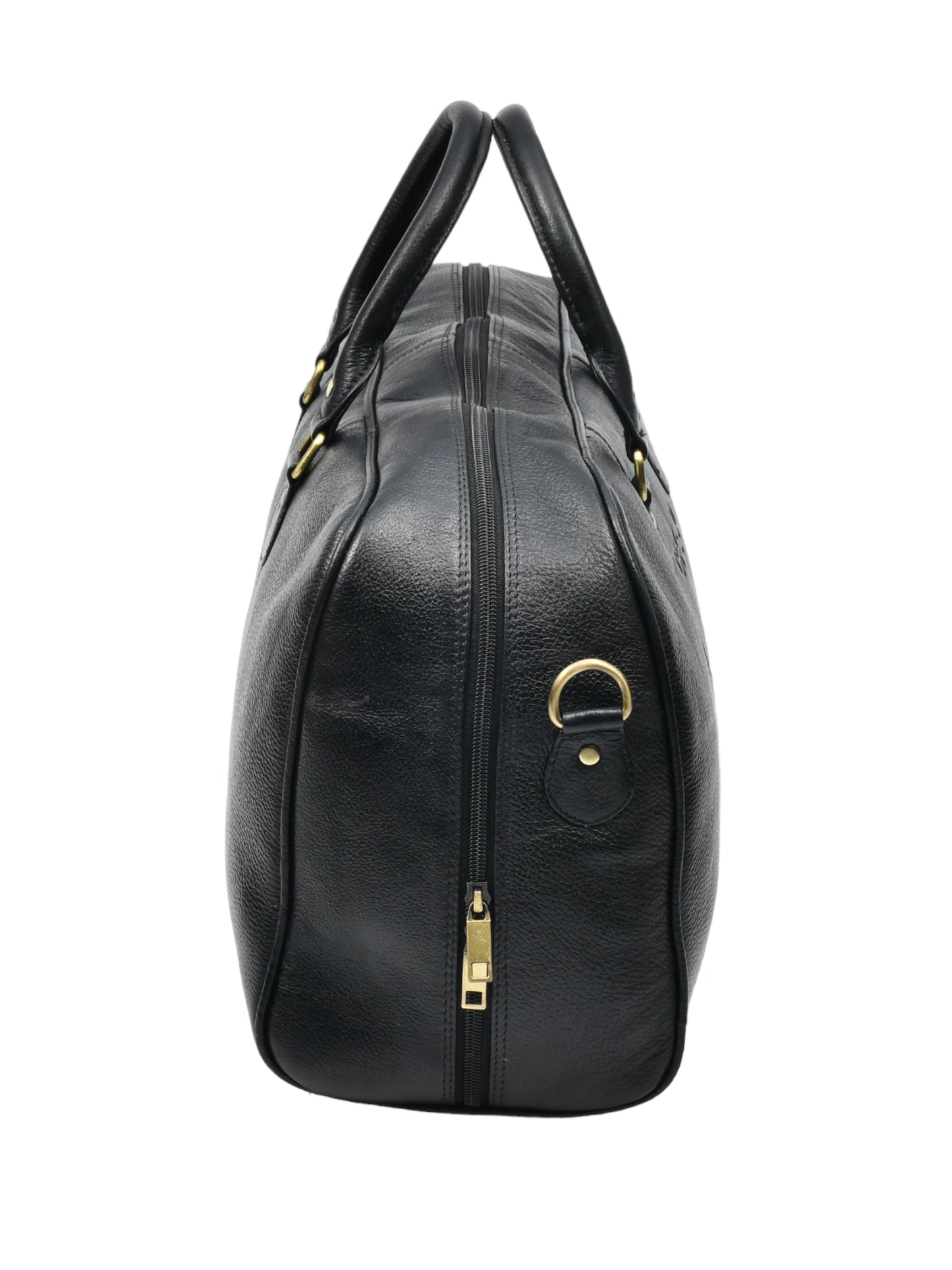 Black Textured Genuine Leather Duffel Bag Cabin Size (OMDB-030-BLACK)