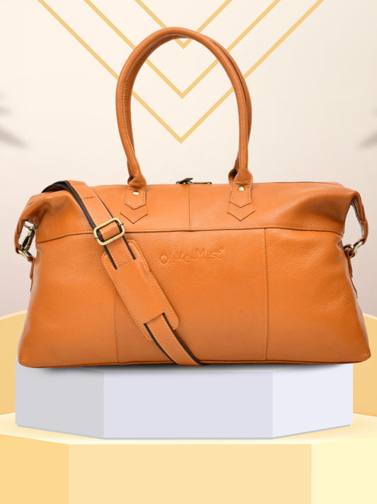 Textured Genuine Leather Duffel Bag (OMDB-031-MUSTARD)