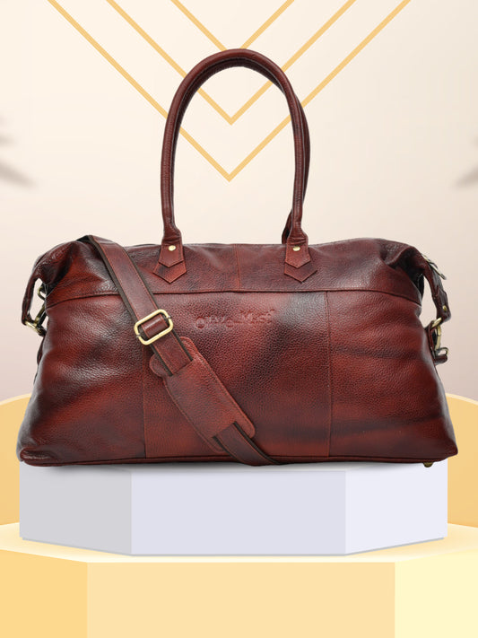 Textured Genuine Leather Duffel Bag (OMDB-031-BROWN)