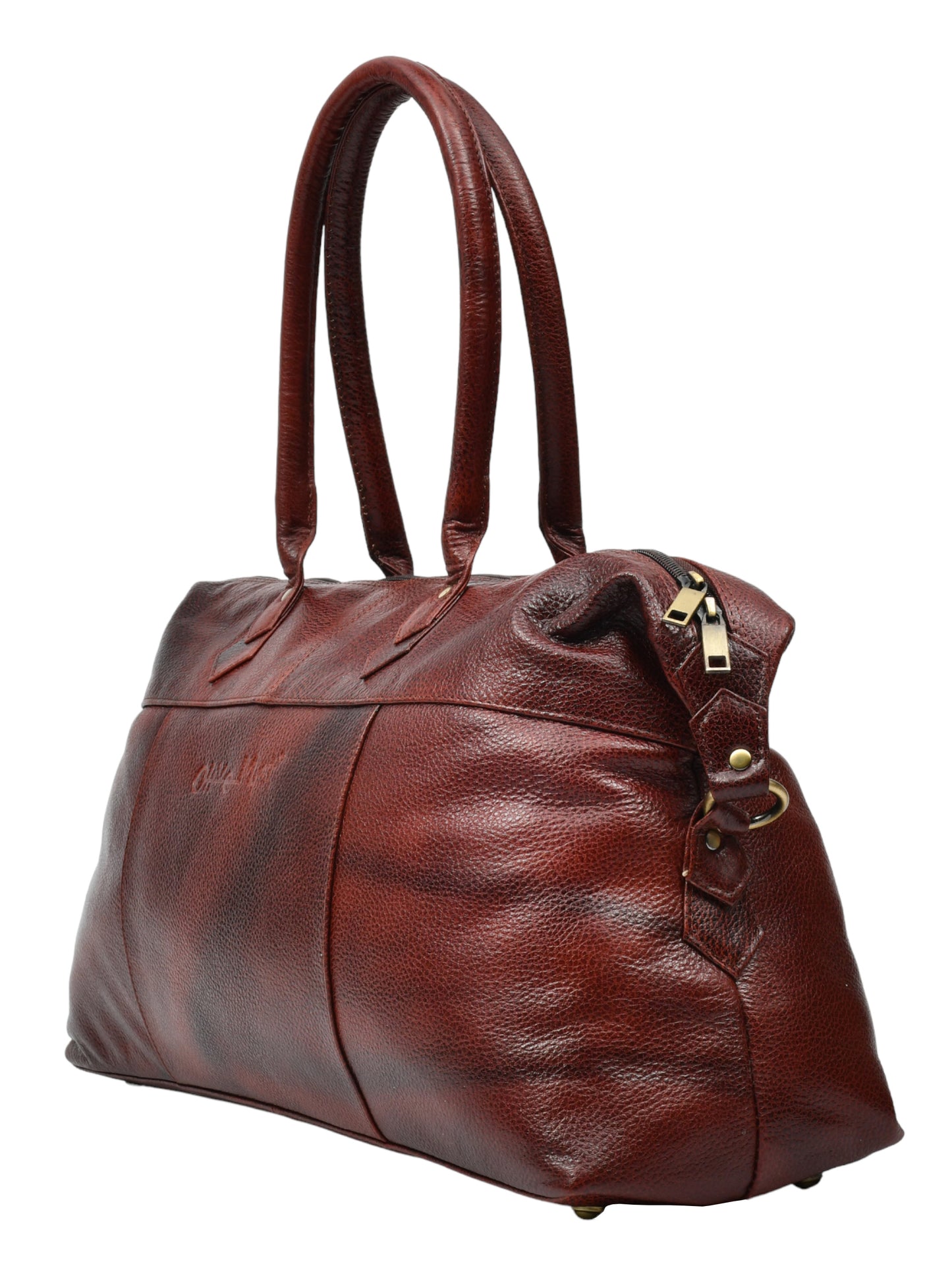 Brown Textured Genuine Leather Duffel Bag Cabin Size (OMDB-031-BROWN)