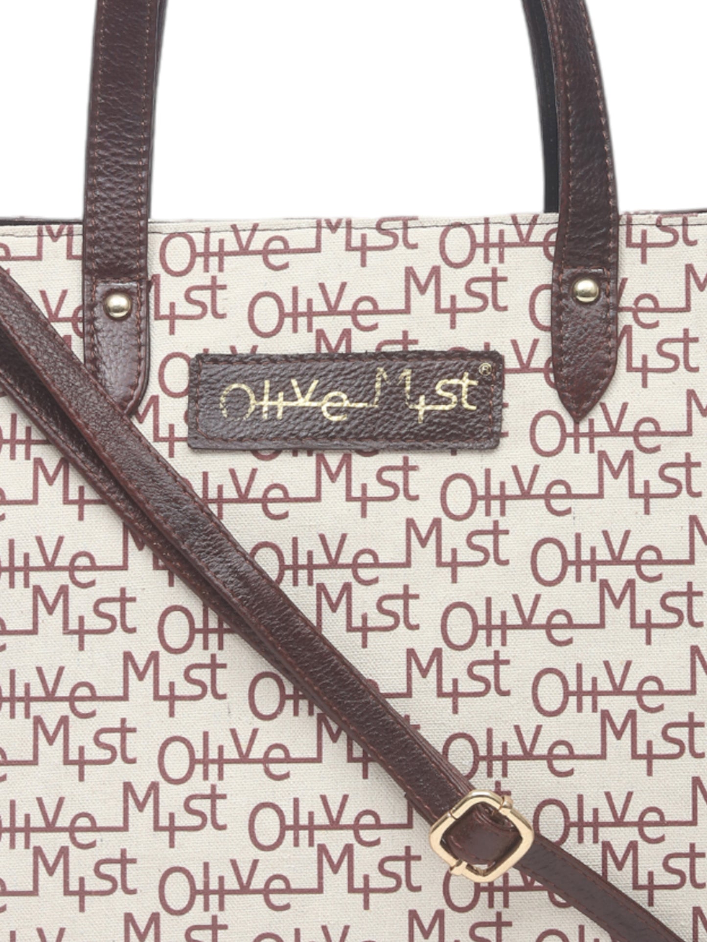 Women Leather & Fabric Typographic Printed 16 Inch Laptop Bag (OMLBW-001F-CBROWN)