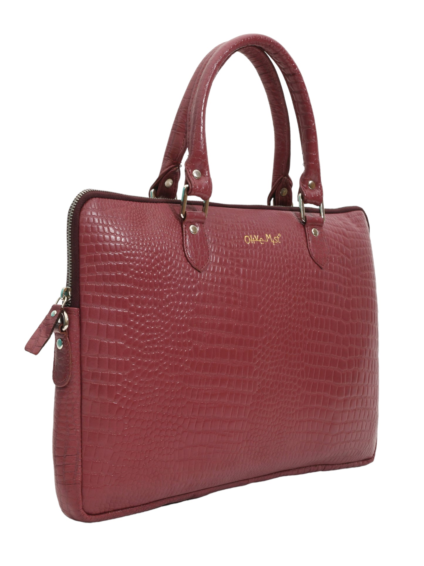 Unisex Genuine Leather Laptop Bag - Maroon Croco Textured  16 Inches (OMLB-001-C-MAROON)