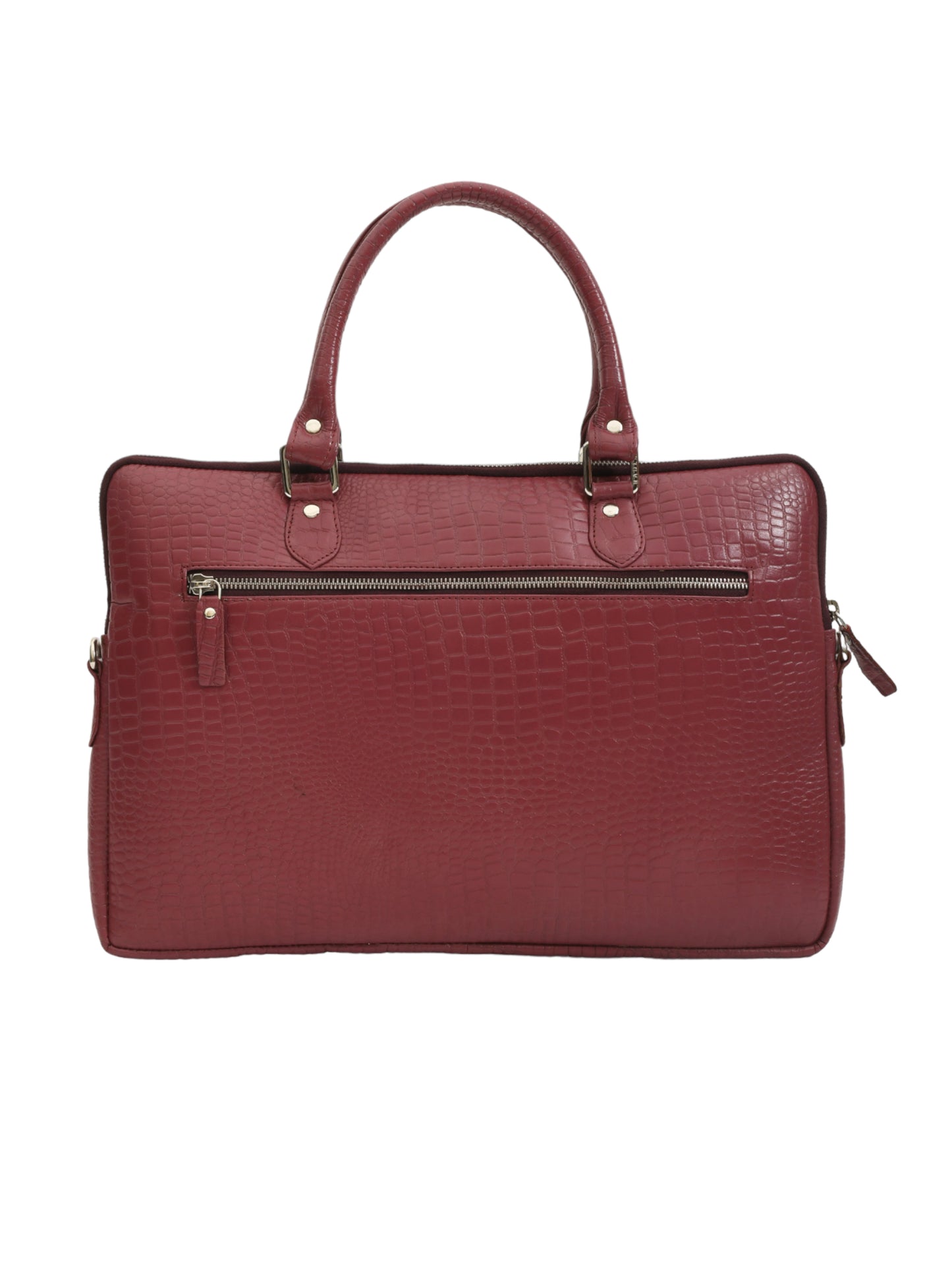 Unisex Genuine Leather Laptop Bag - Maroon Croco Textured  16 Inches (OMLB-001-C-MAROON)