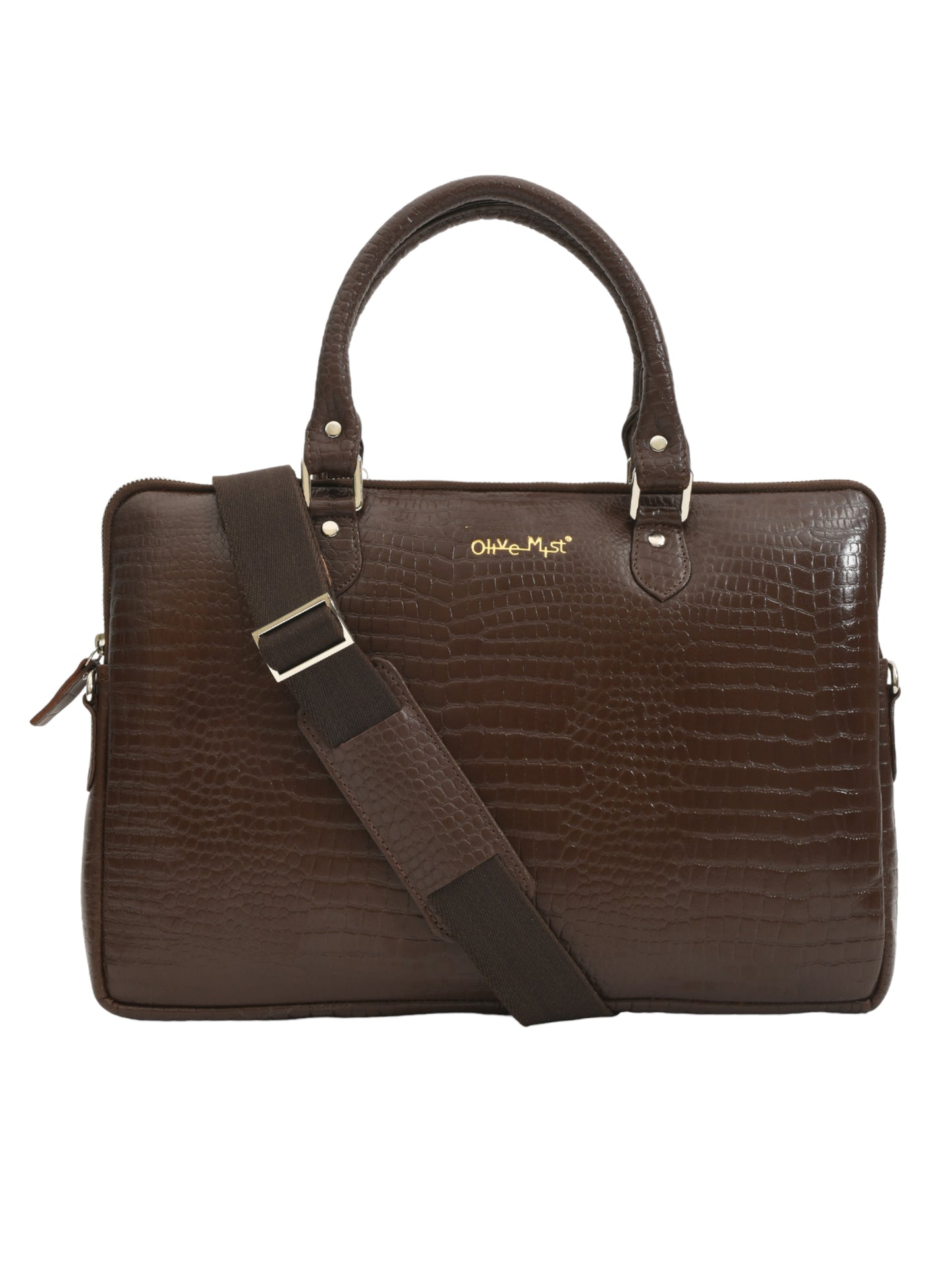 Unisex Genuine Leather Brown Croco Textured Laptop Bag 16 Inches (OMLB-001-C-BROWN)