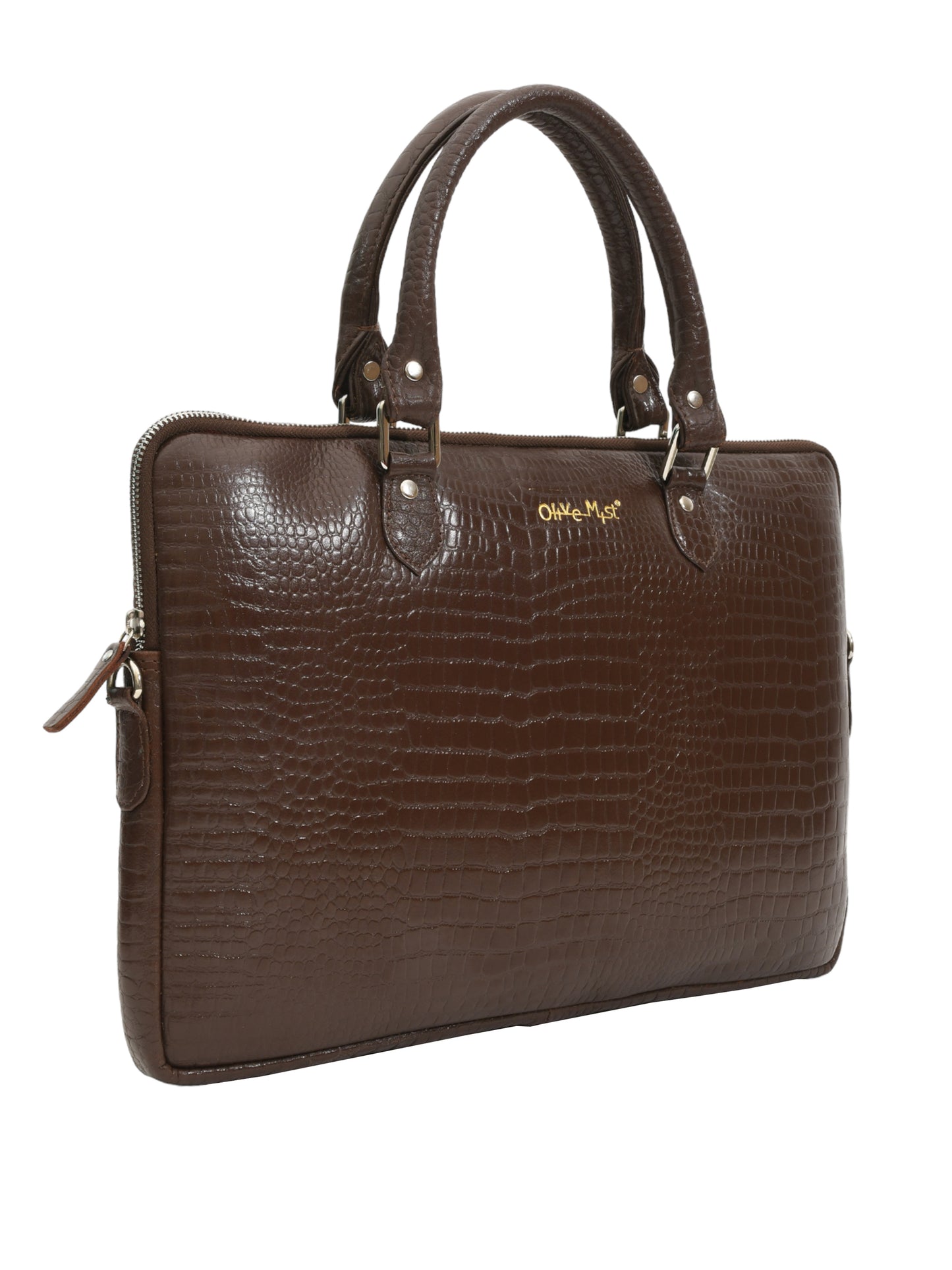 Unisex Genuine Leather Brown Croco Textured Laptop Bag 16 Inches (OMLB-001-C-BROWN)