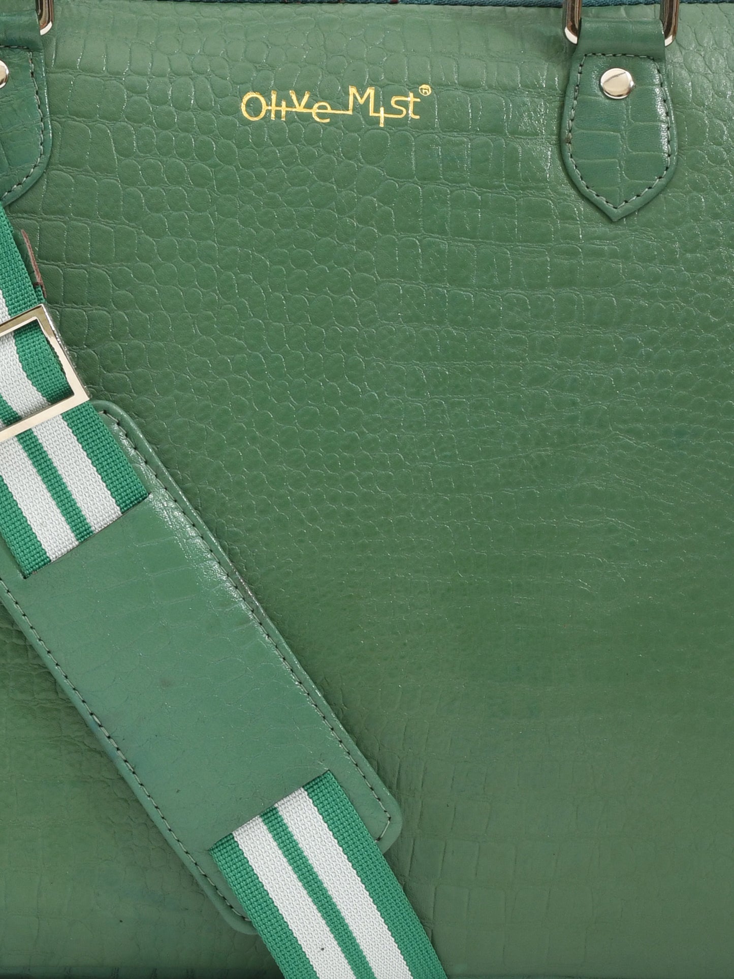 Unisex Genuine Leather Laptop Bag - Green Croco Textured  16 Inches (OMLB-001-C-GREEN)