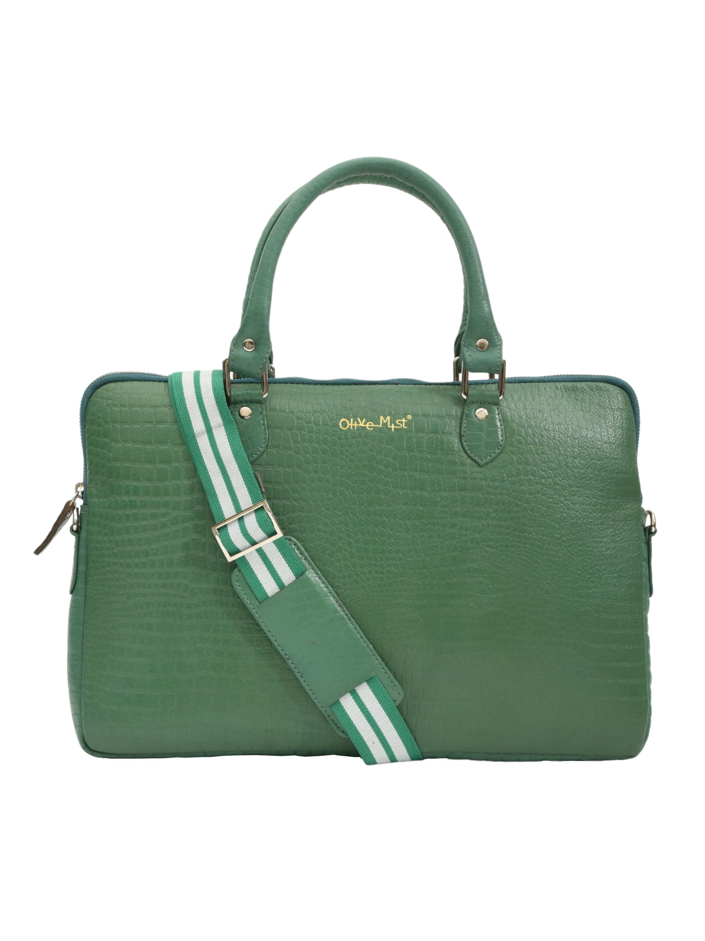 Unisex Genuine Leather Laptop Bag - Green Croco Textured  16 Inches (OMLB-001-C-GREEN)