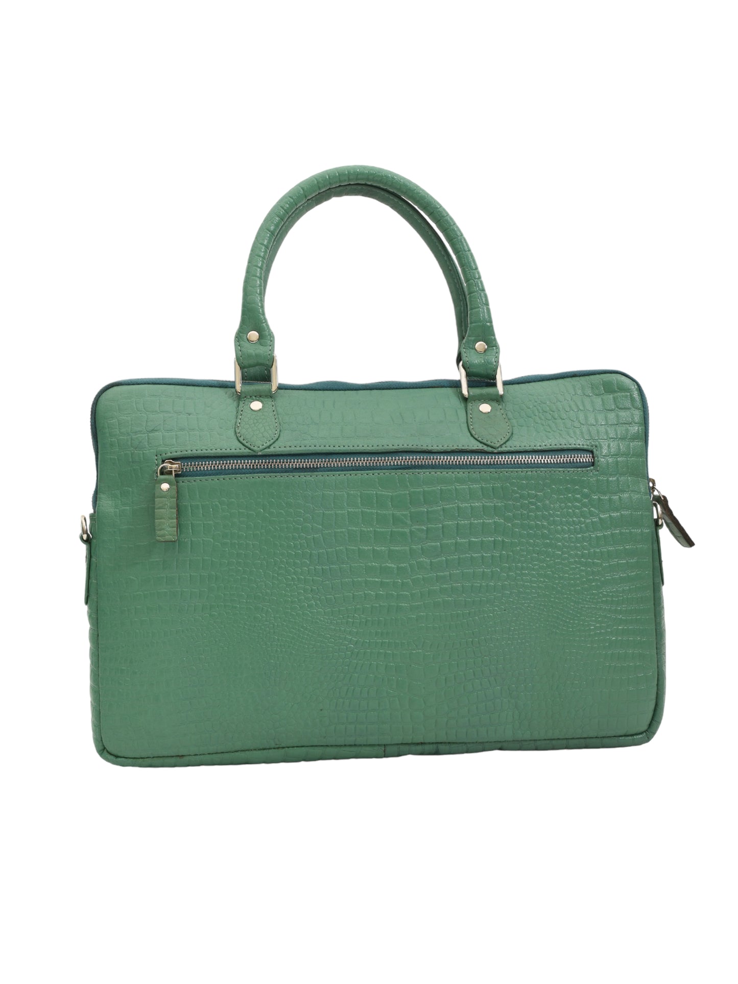 Unisex Genuine Leather Laptop Bag - Green Croco Textured  16 Inches (OMLB-001-C-GREEN)