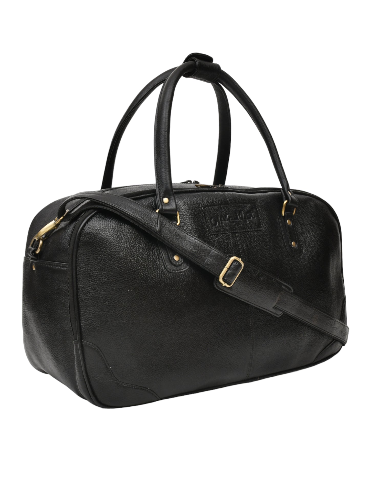 Genuine Leather Black Textured Duffel Bag Cabin Size (OMDB-028-BLACK)