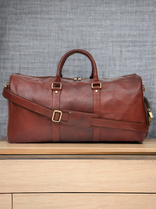 Textured Genuine Leather Duffel Bag (OMDB-029-B-BROWN)