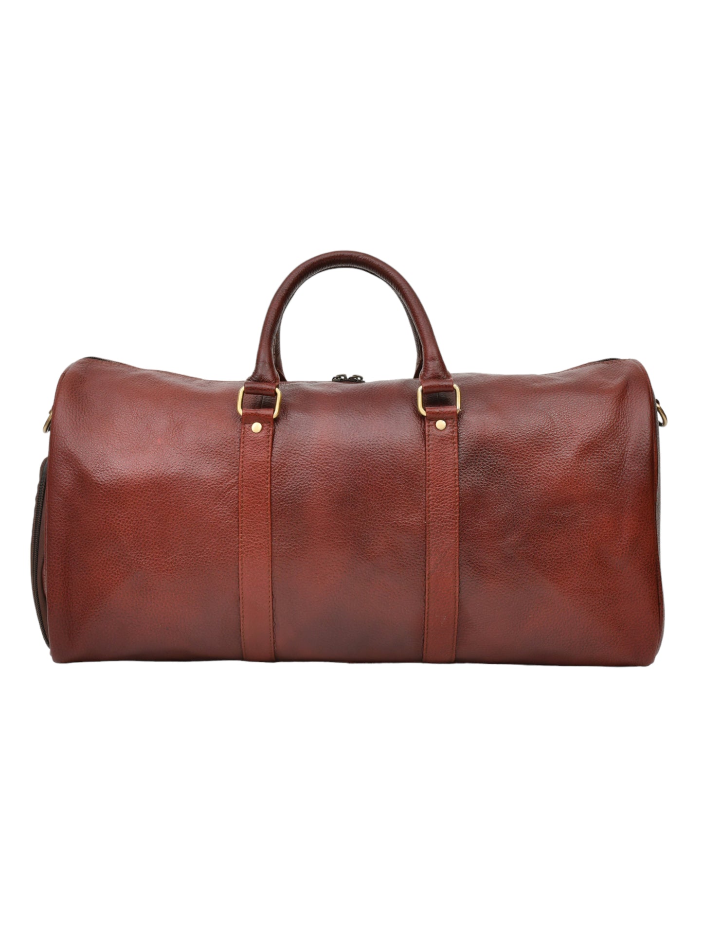 Brown Textured Genuine Leather Duffel Bag Cabin Size (OMDB-029-B-BROWN)